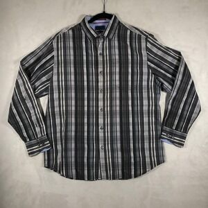 Tommy Bahama Shirt Mens Medium Gray Plaid Button Up Cotton Silk Blend